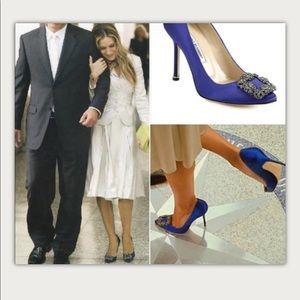 Manolo Blahnik Hangisi Blue Jeweled Pump 38.5